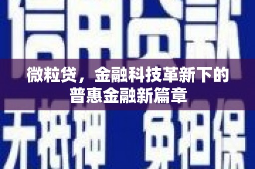 镇雄微粒贷，金融科技革新下的普惠金融新篇章